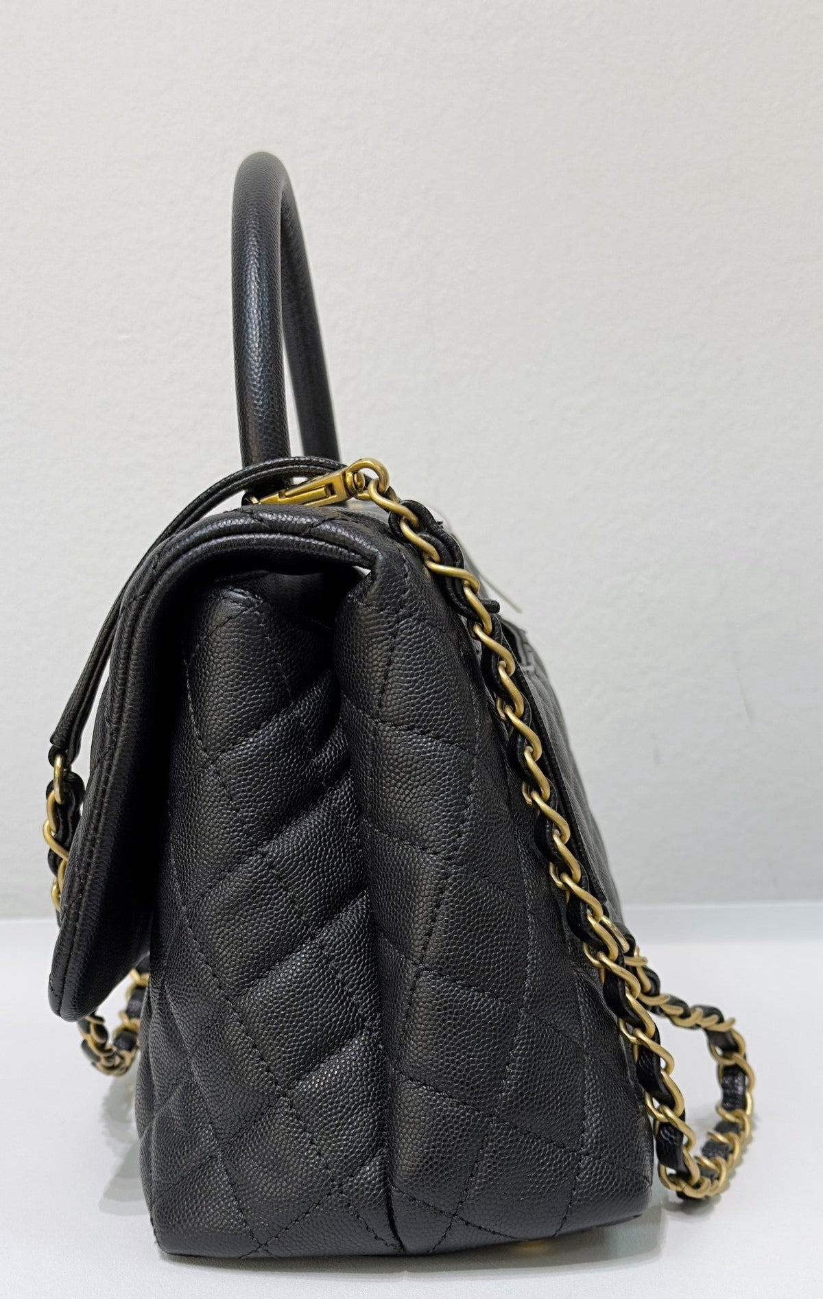Chanel Medium Caviar Quilted Coco Handle Flap Black GHW