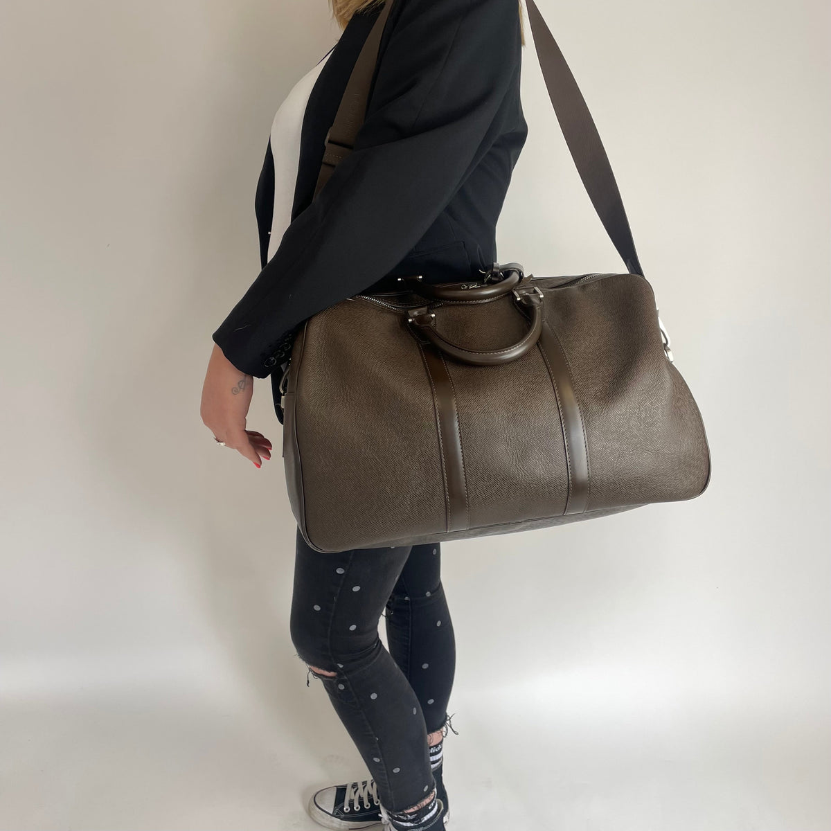 Louis Vuitton Taiga Leather Kendall Travel Bag Brown