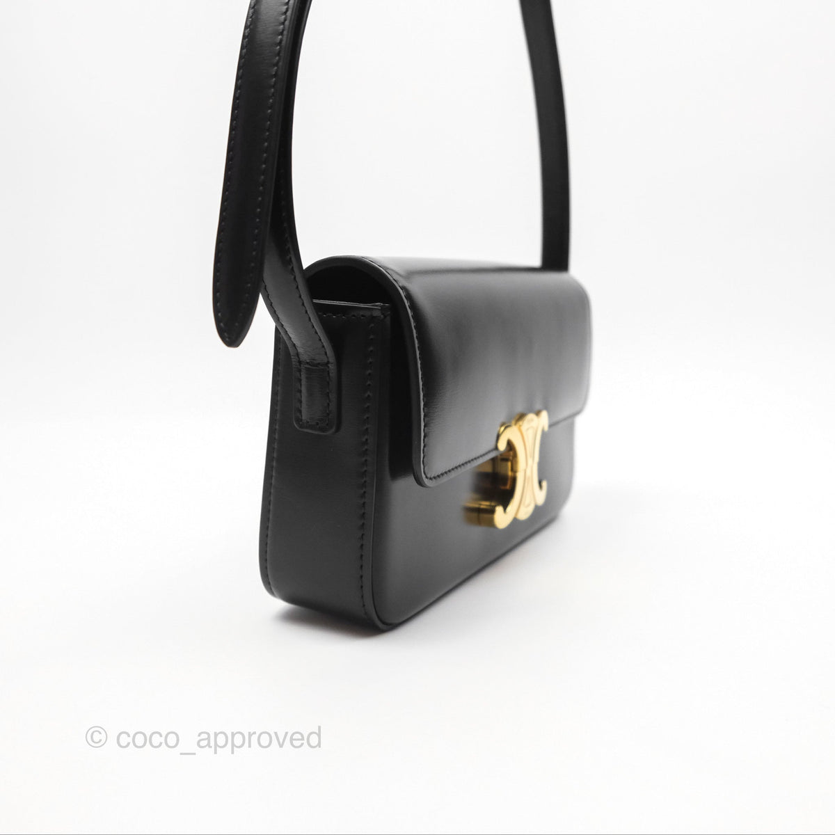 Celine Triomphe Shoulder Bag Black Calfskin