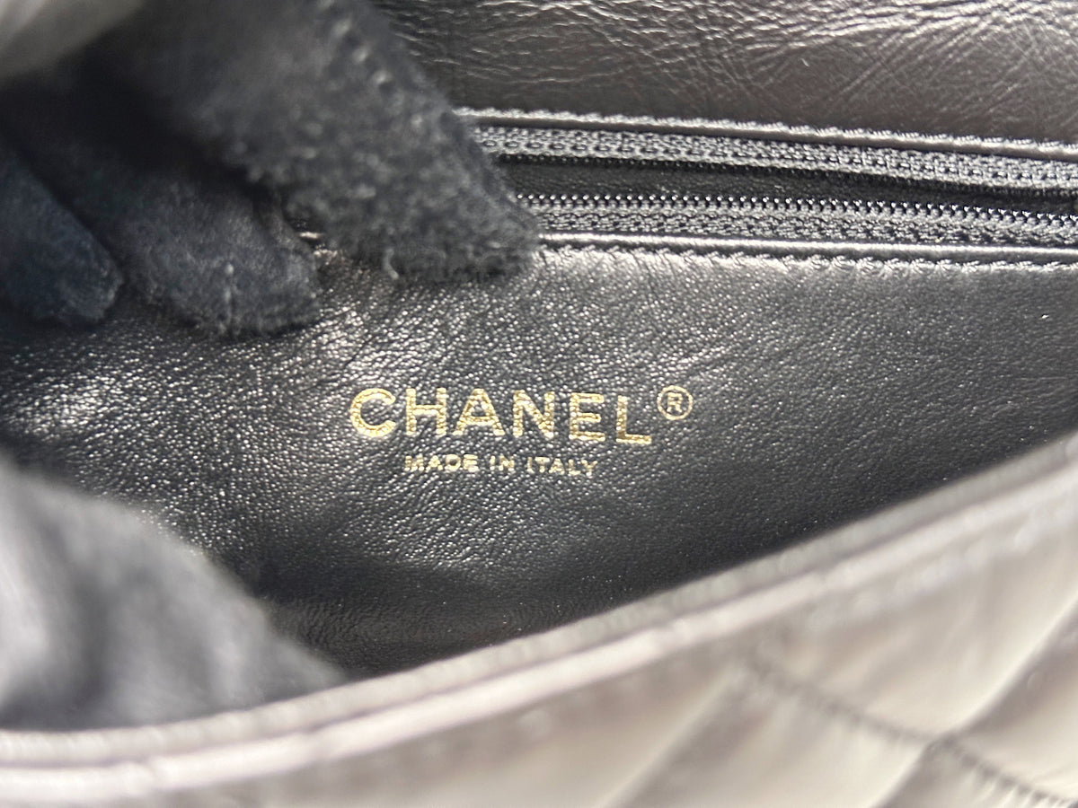 Chanel Mini Limited Edition Aged Calfskin Quilted Medallion Flap Black GHW 2063 holo card