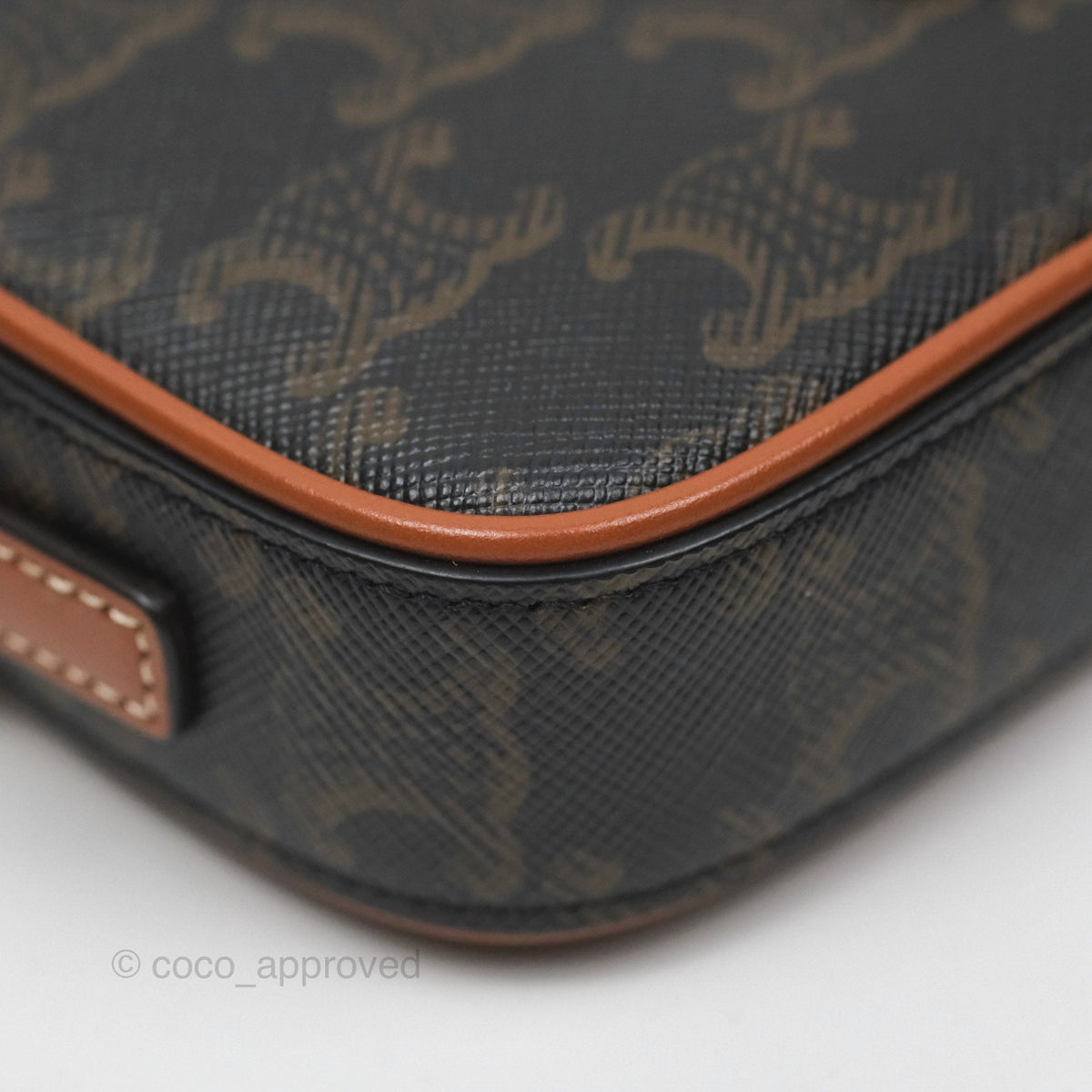 Celine Triomphe Mini Camera Shoulder Bag Tan Calfskin Triomphe Canvas