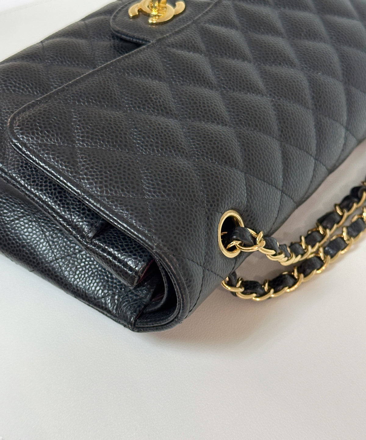 Chanel Medium Size Classic Quilted Caviar Double Flap Bag Black 3022 holo card