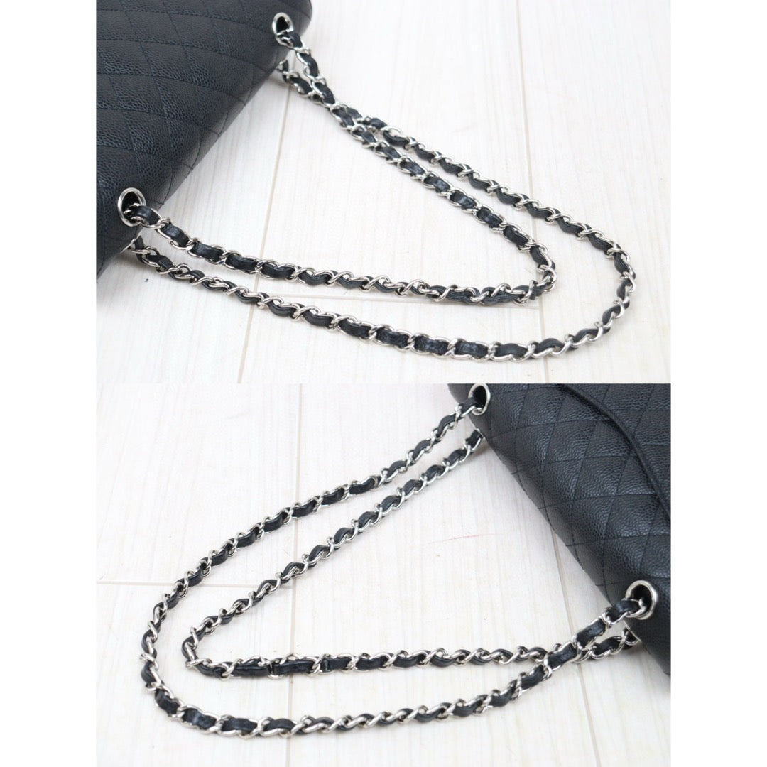 Very Good ( Rank A) ｜ CHANEL Caviar Skin Matrasse Double Flap 25 Shoulder Bag Black Made In 2009-2010 Year  ｜W24120604