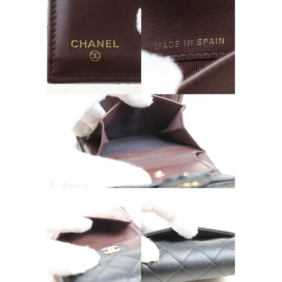 Good ( Rank AB)｜CHANEL Caviar Skin Leather Calf Leather  Wallet Black Made In 2020 Year｜25022401
