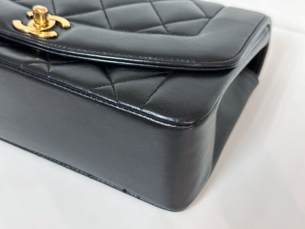 Chanel Small Vintage Diana Lambskin Should Flap Bag Black 3541 holo card