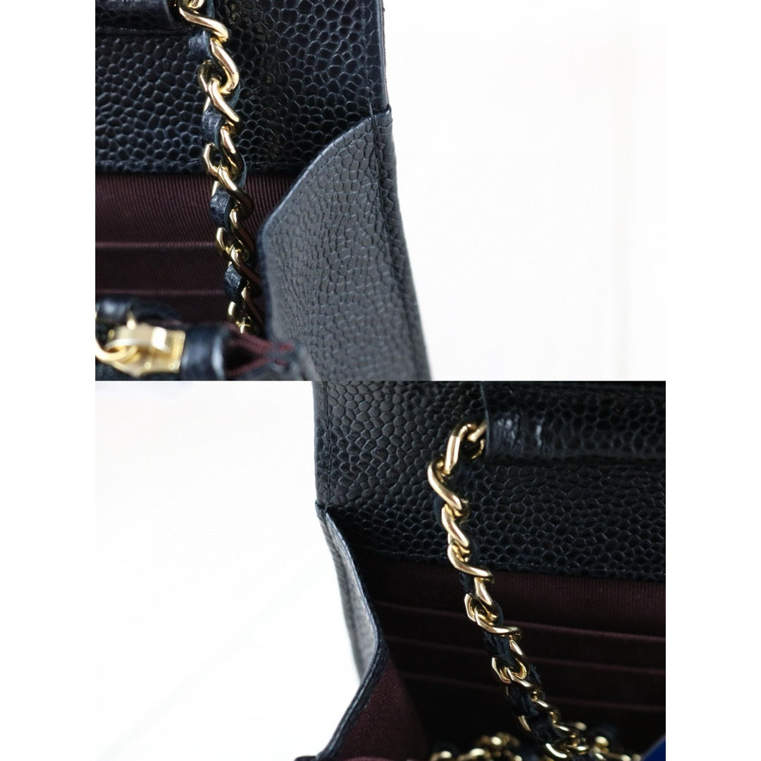 Very Good ( Rank A)｜ CHANEL Matelasse Caviar Skin Chain Wallet Black Gold Hardware Made in 2018-2019 Year ｜S25021804