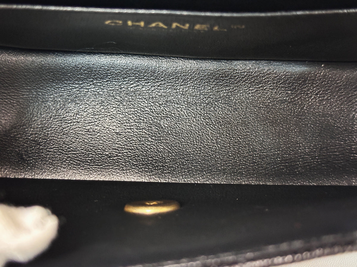 Chanel Mini Rectangular Top Handle Flap Bag Black Caviar GHW 3126 holo card