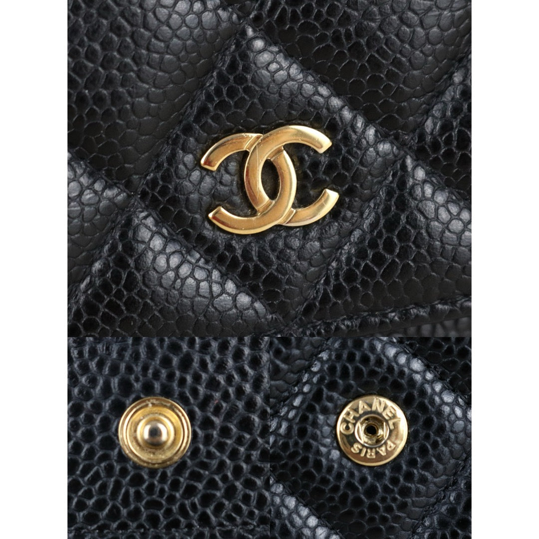 Very Good ( Rank A)｜ CHANEL Matelasse Caviar Skin Chain Wallet Black Gold Hardware Made in 2018-2019 Year ｜S25021804