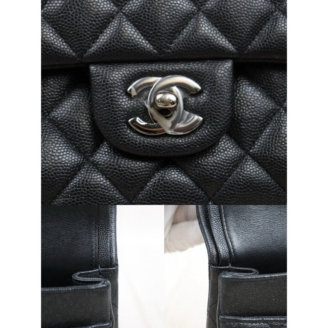 Very Good ( Rank A)｜ CHANEL Caviar Skin Matrasse Double Flap 25 Shoulder Bag Pearlescent Black Made In 2017-2018Year｜P25051607