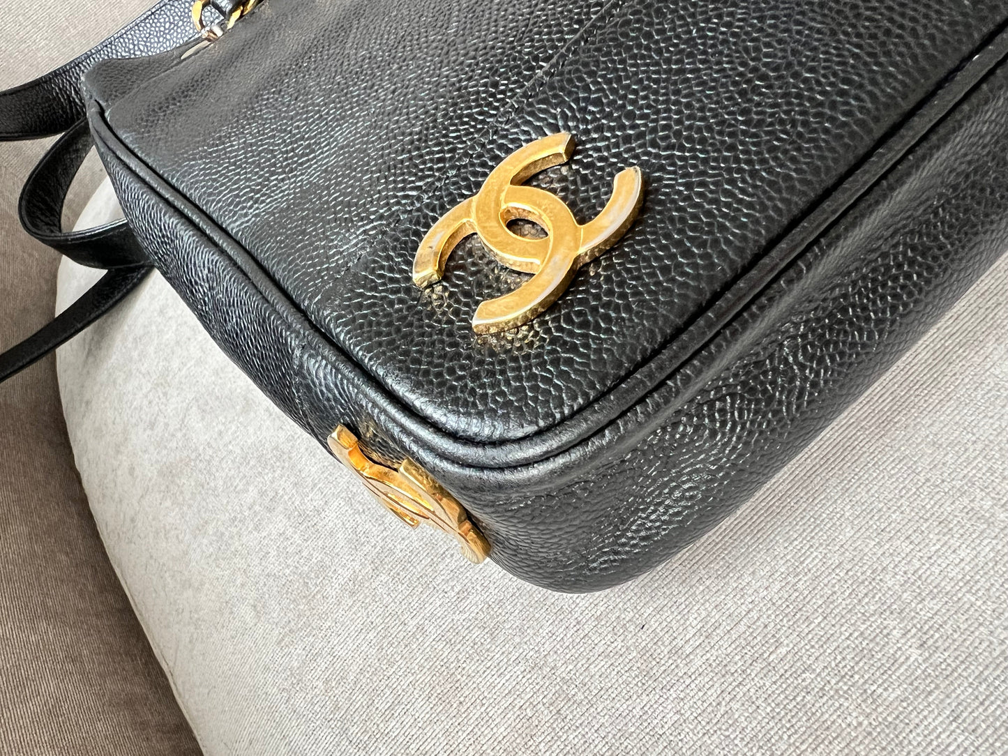 Chanel Vintage Black Caviar Chain Tote with 24k Gold Hardware