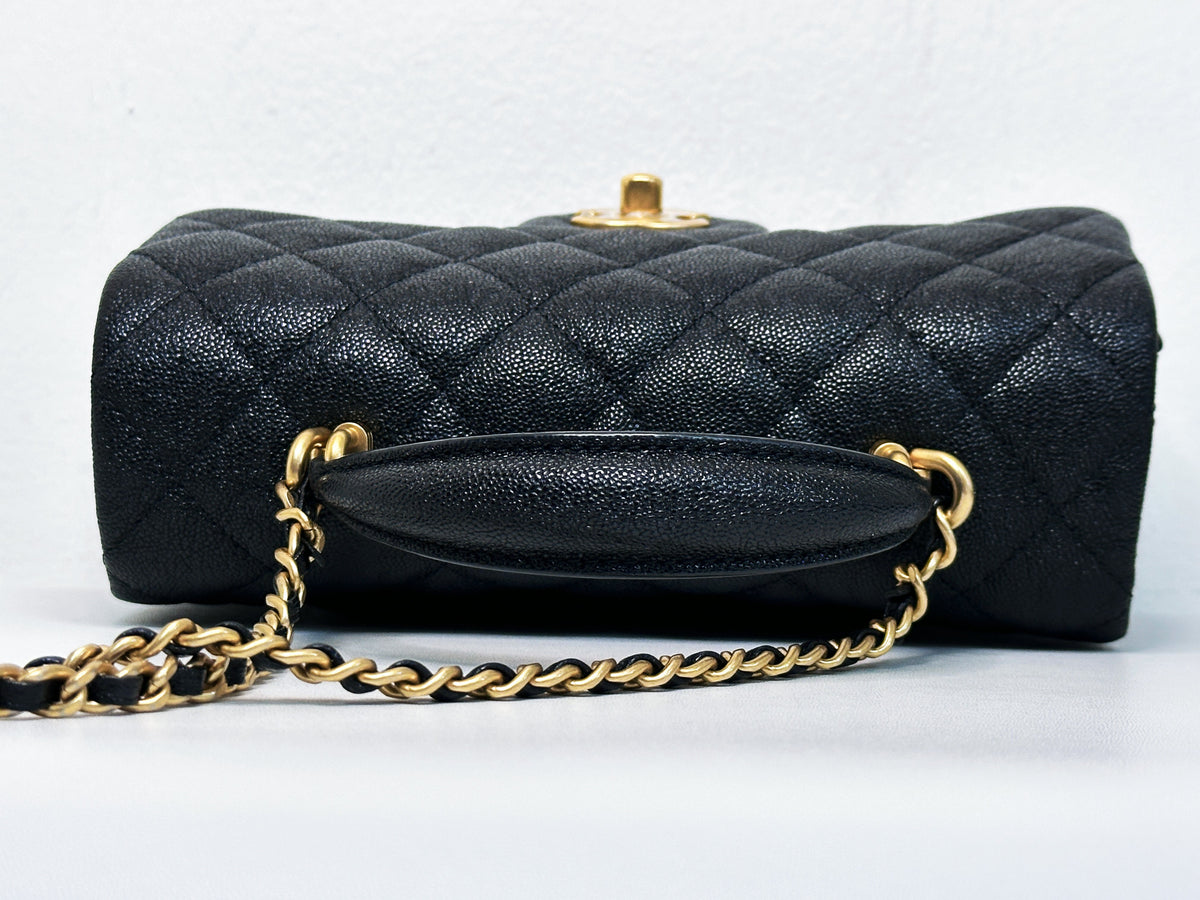 Chanel Mini Rectangular Top Handle Flap Bag Black Caviar GHW 3126 holo card