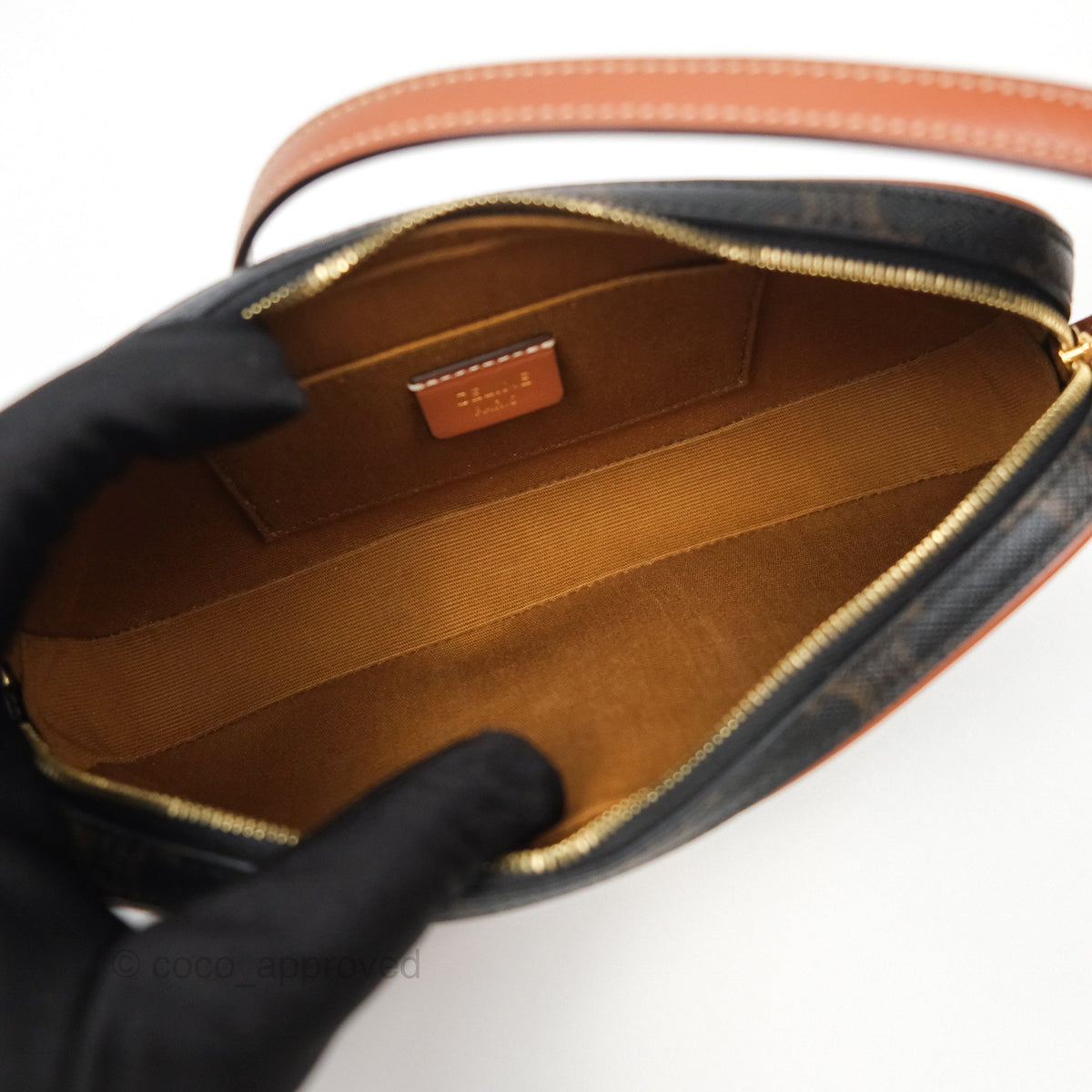 Celine Triomphe Mini Camera Shoulder Bag Tan Calfskin Triomphe Canvas