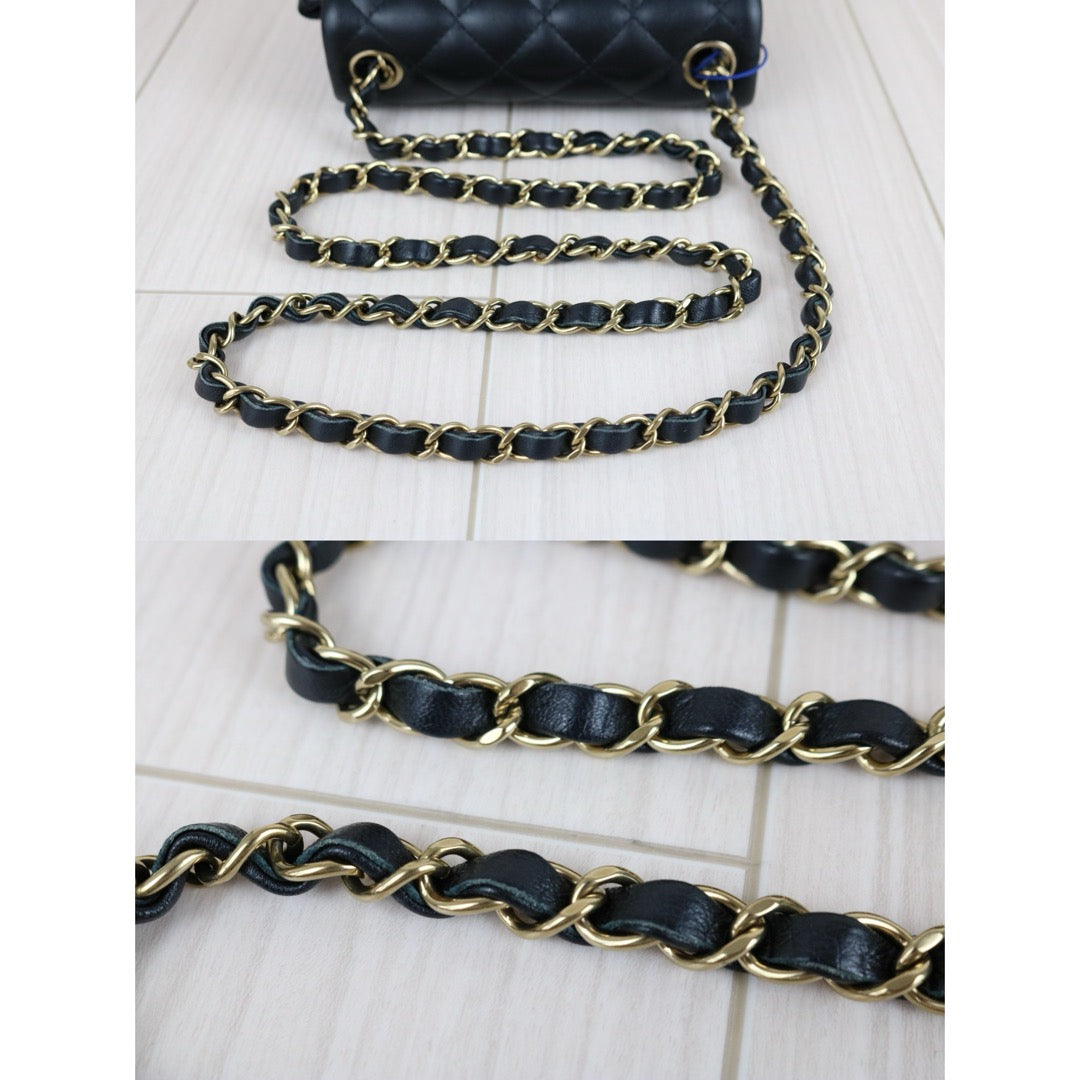 Very Good ( Rank A)｜ CHANEL Lanbskin Square 17  Shoulder Bag Black IC Chips Model ｜W25051701