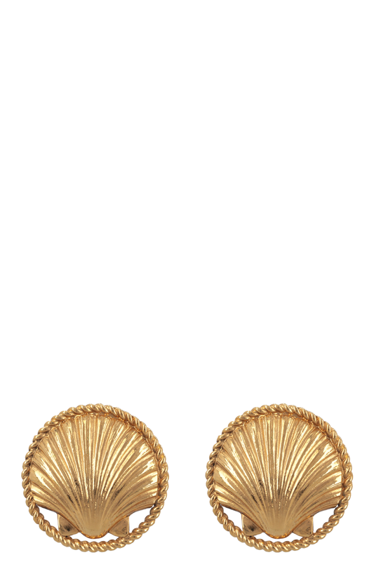 CHANEL 1990 Seashell Ear Clips Gold