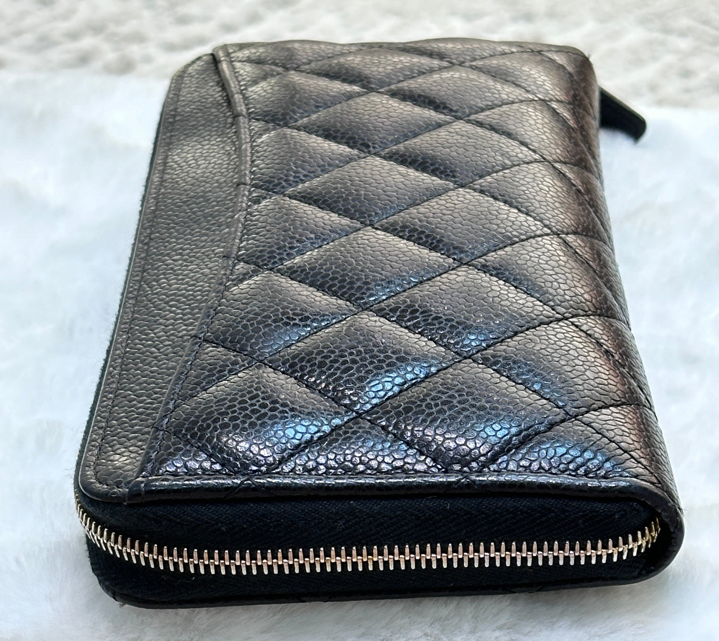 Chanel Caviar Long Zip Wallet Black