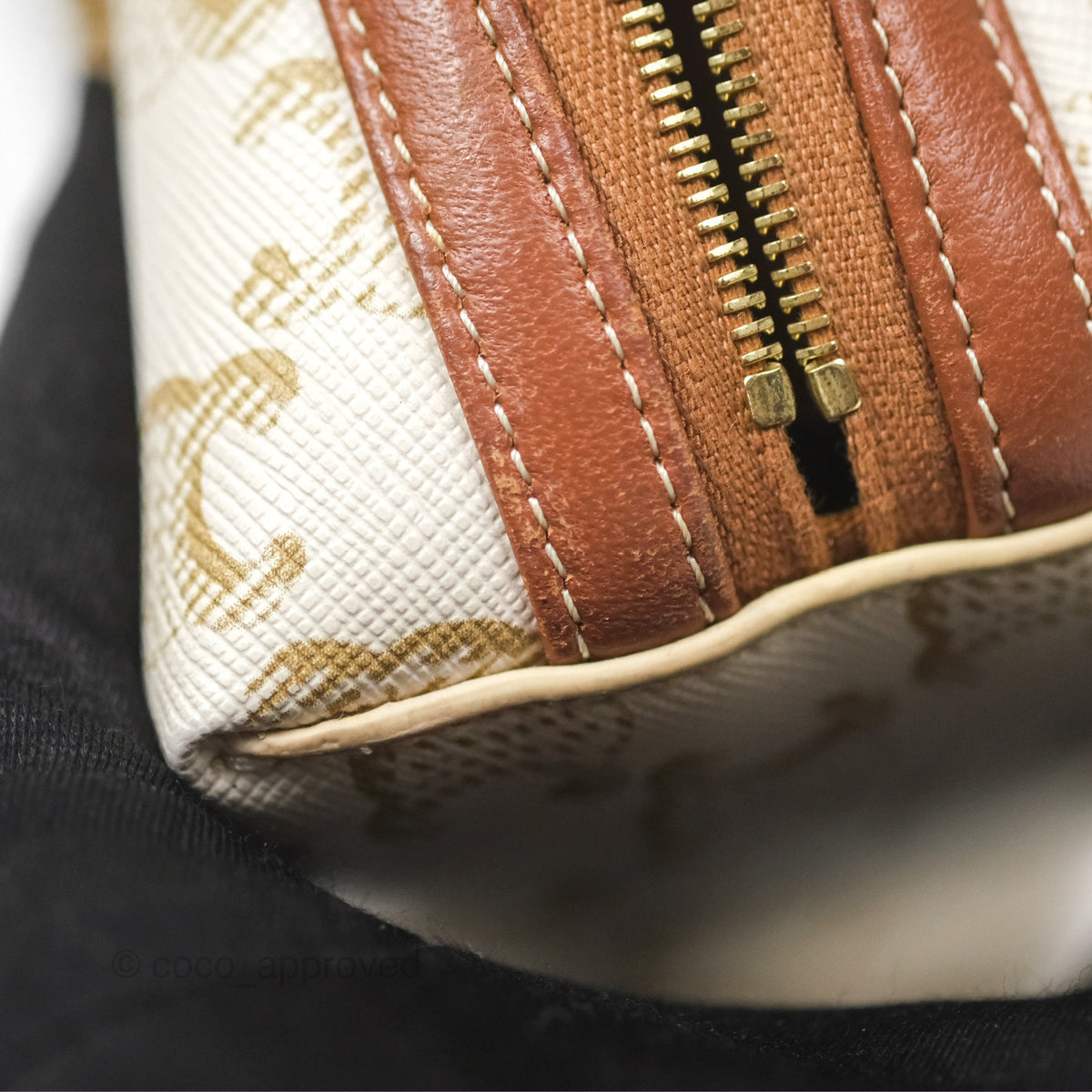Celine Clutch With Chain Triomphe Canvas Lambskin White/Tan