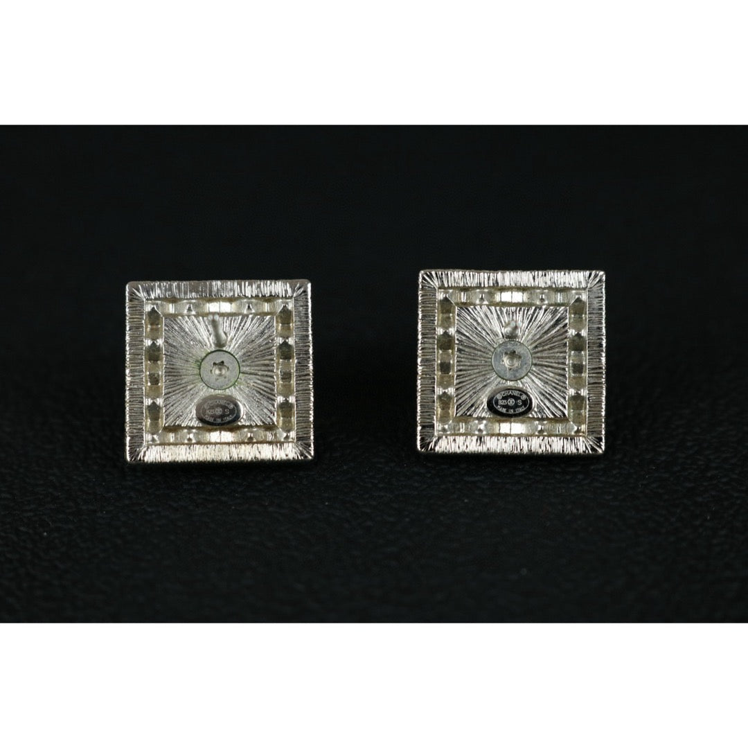 Very Good ( Rank A) ｜ CHANEL Coco Mark Square Rhinestone Earrings Silver｜F25032503