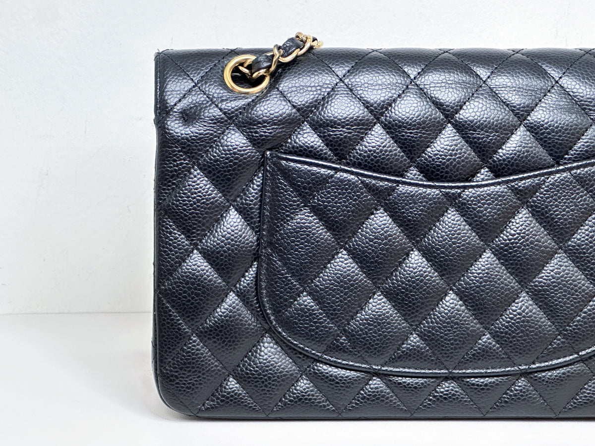 Chanel Medium Size Classic Quilted Caviar Double Flap Bag Black 1184 holo card