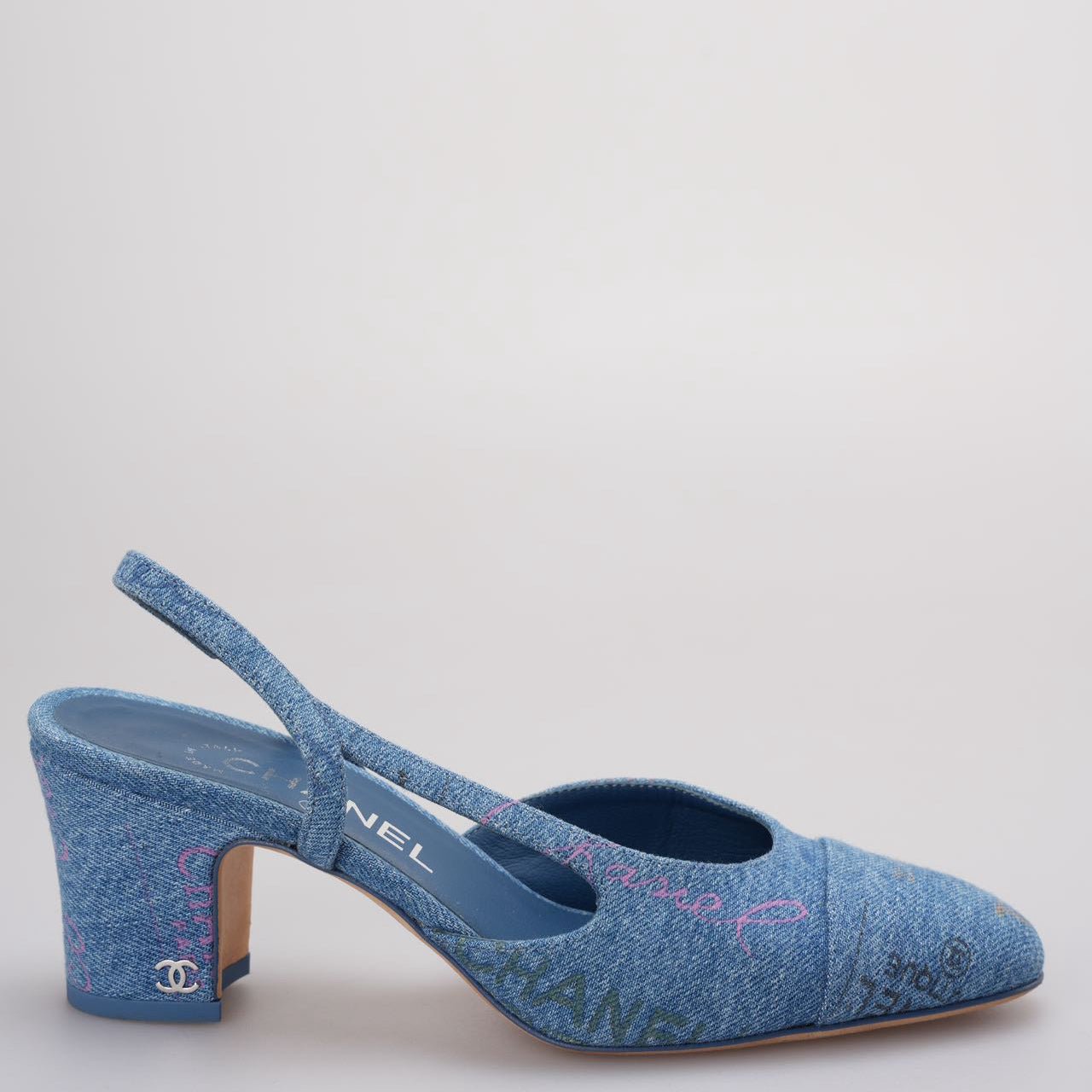 Chanel Denim Cap Toe CC Slingback Pumps  Light Blue & Multicolor 36.5