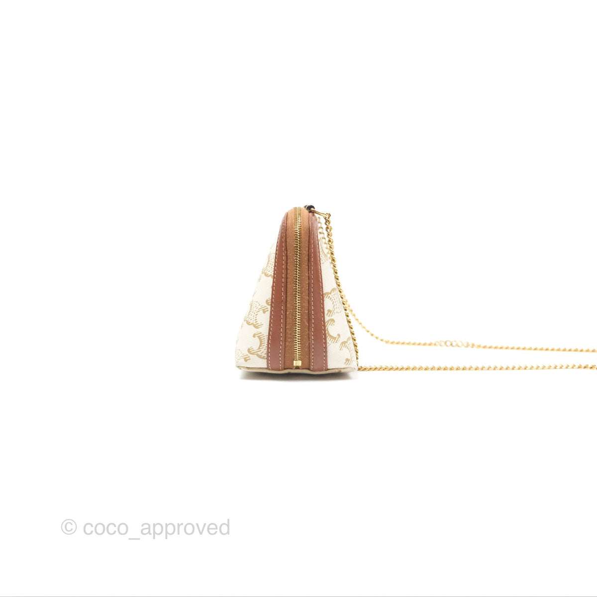 Celine Clutch With Chain Triomphe Canvas Lambskin White/Tan