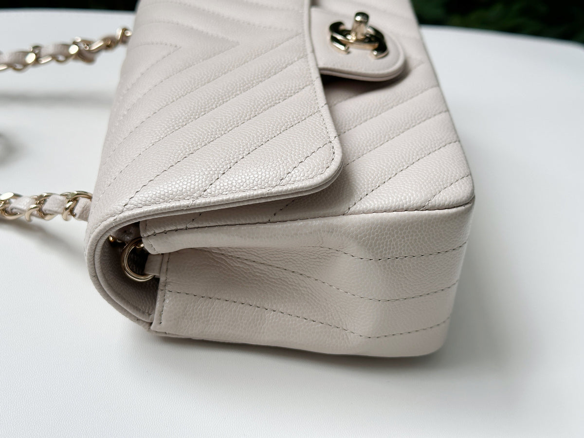 Chanel Mini Rectangle Chevron Blush Hue Light Beige Flap Bag LGHW 2644 holo card