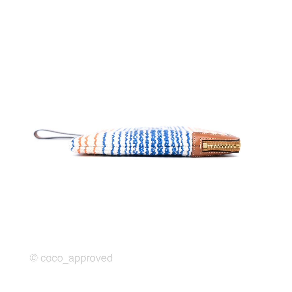 Celine Small Pouch with Strap in Striped Textile Ivory Orange Blue