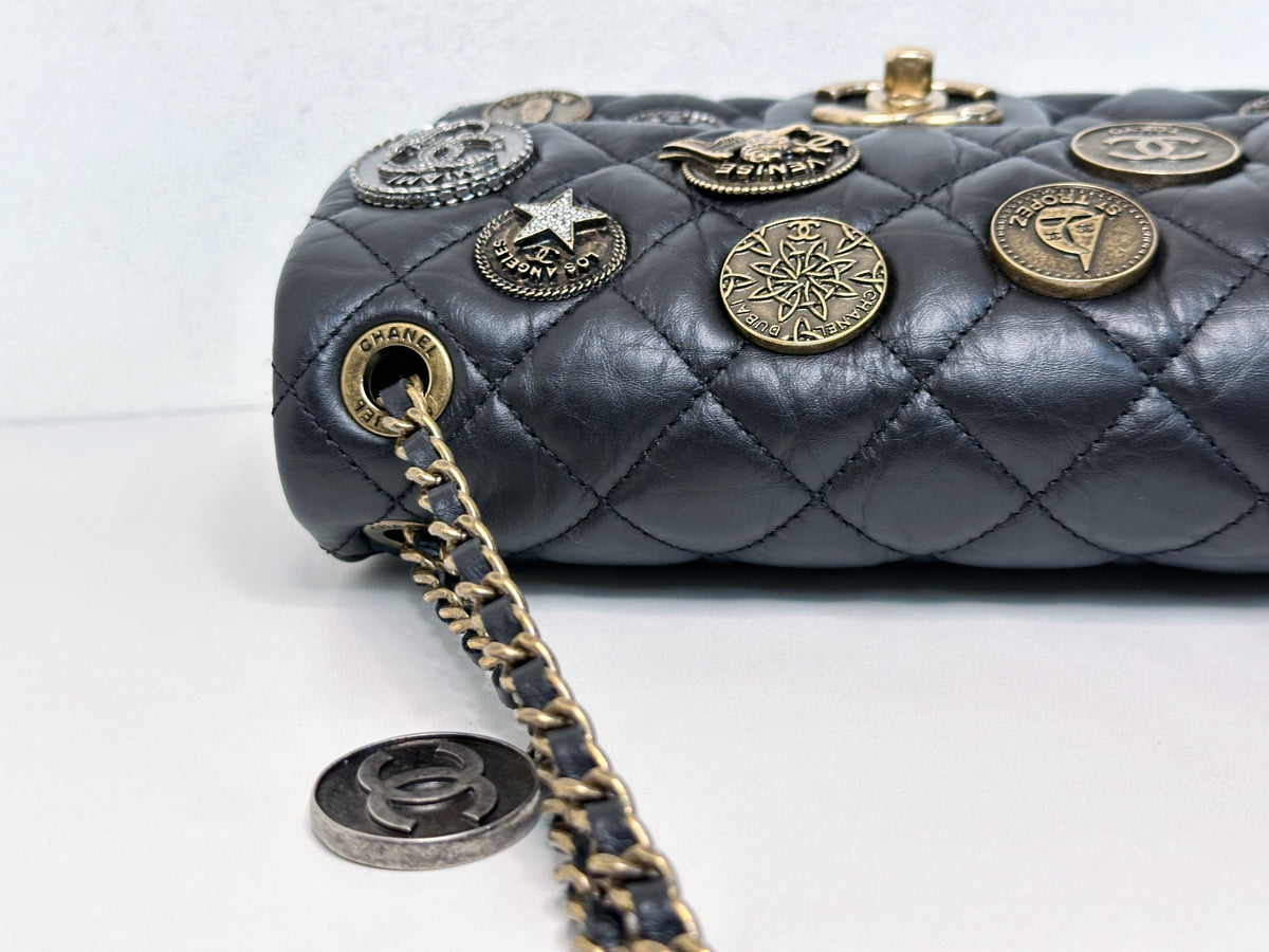 Chanel Mini Limited Edition Aged Calfskin Quilted Medallion Flap Black GHW 2063 holo card
