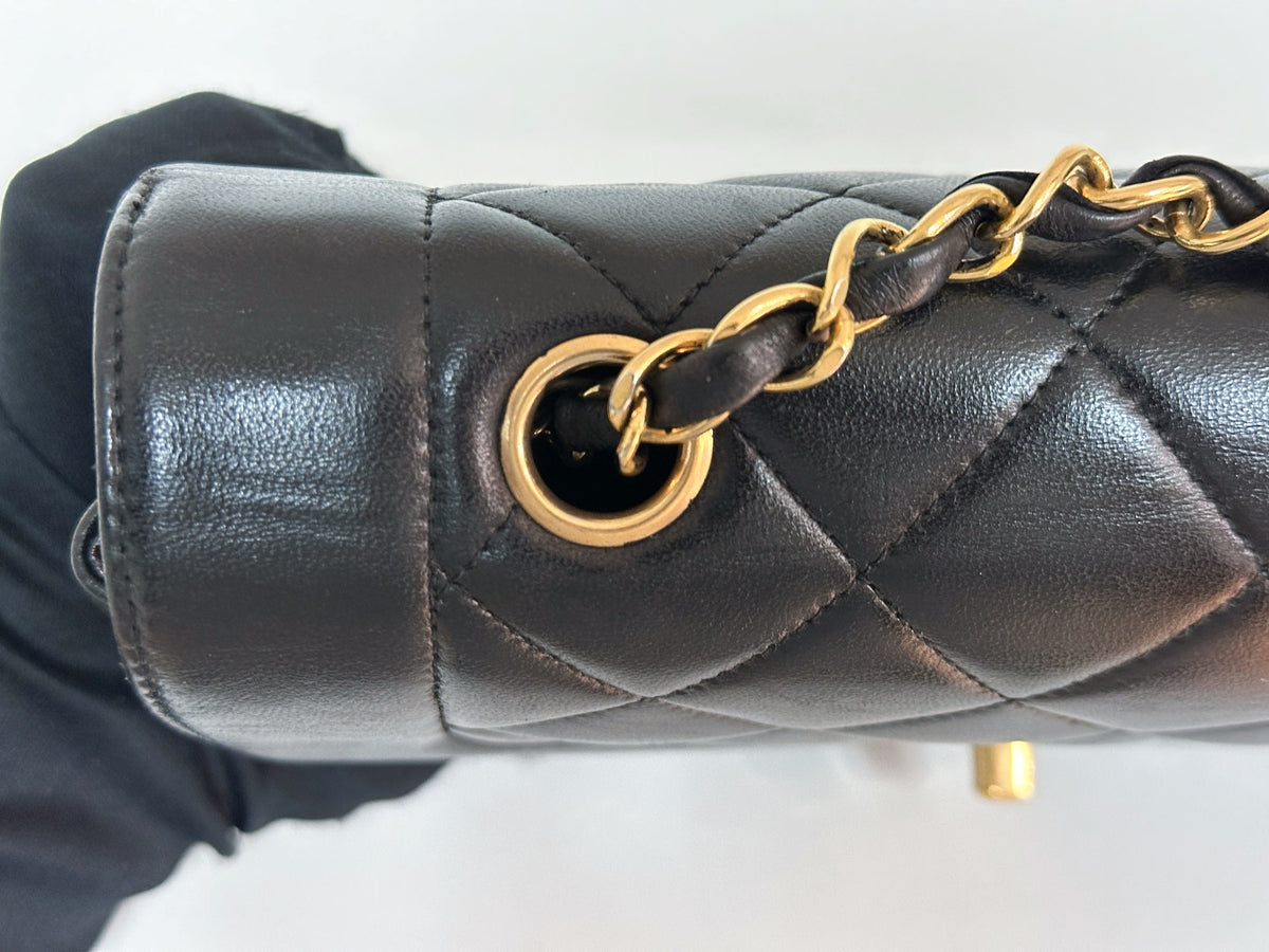 Chanel Small Vintage Diana Lambskin Should Flap Bag Black 3541 holo card
