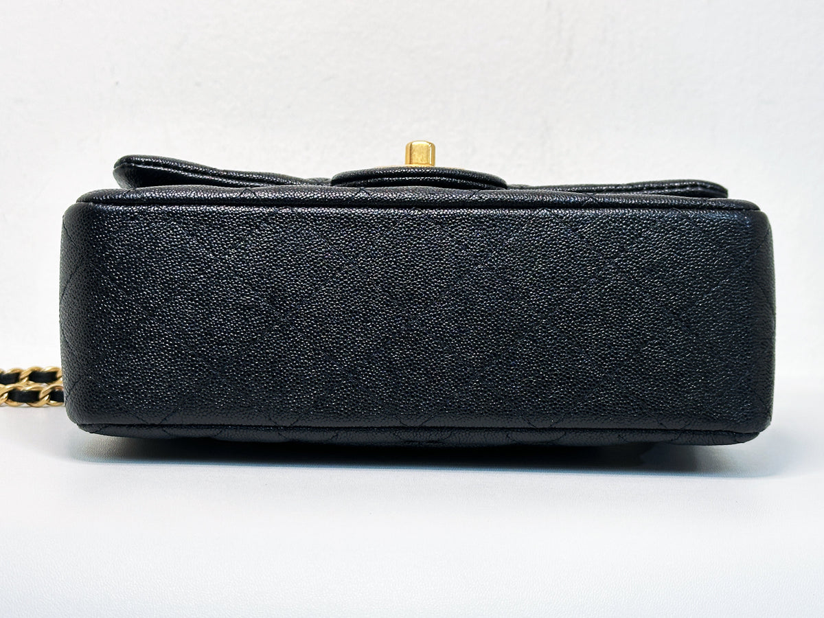Chanel Mini Rectangular Top Handle Flap Bag Black Caviar GHW 3126 holo card