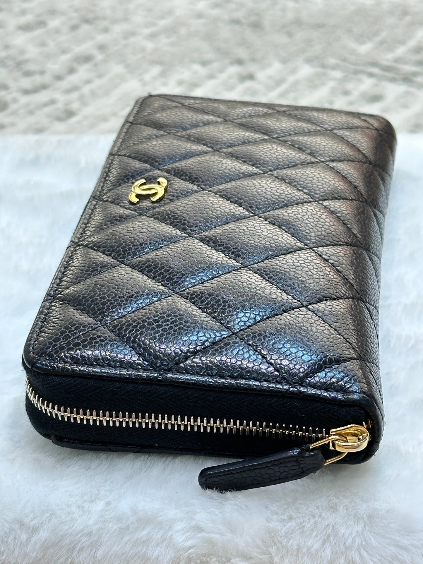 Chanel Caviar Long Zip Wallet Black