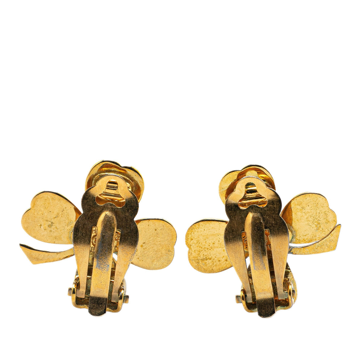Gold Chanel Gold Plated Clover Clip on Earrings