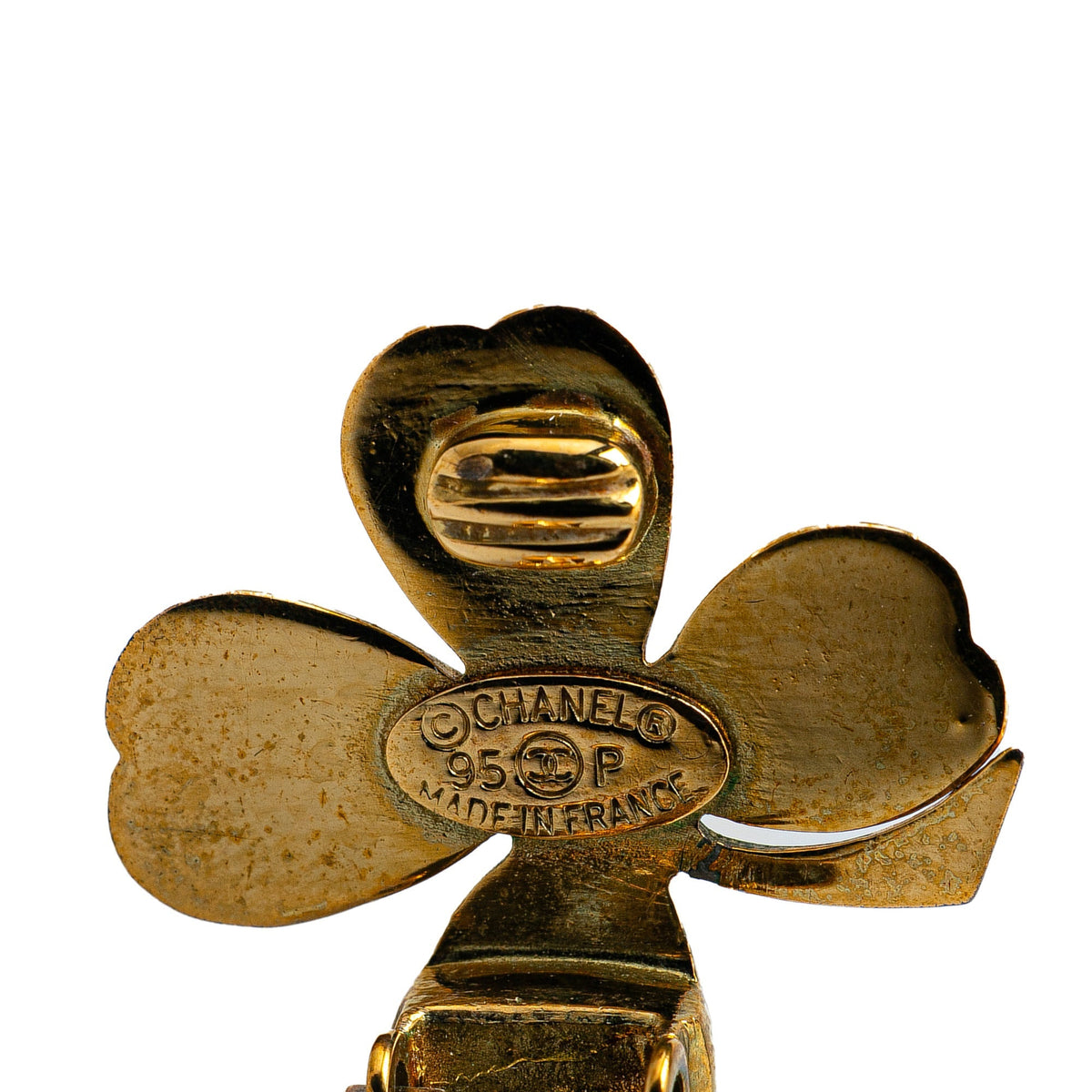 Gold Chanel Gold Plated Clover Clip on Earrings