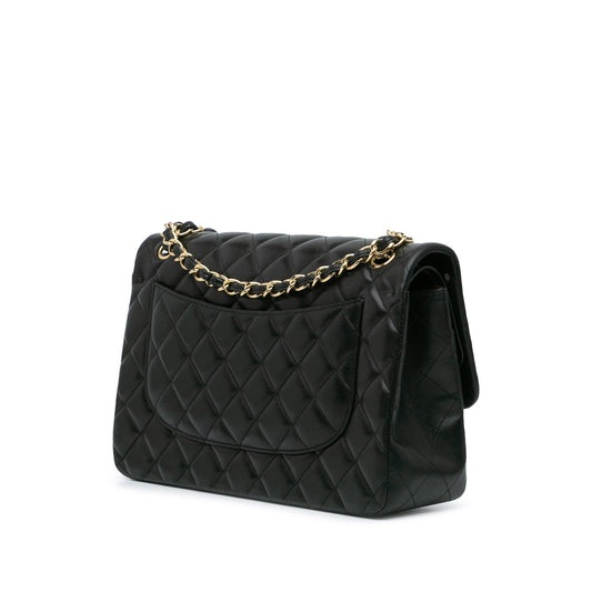 Black Chanel Jumbo Classic Lambskin Double Flap Shoulder Bag