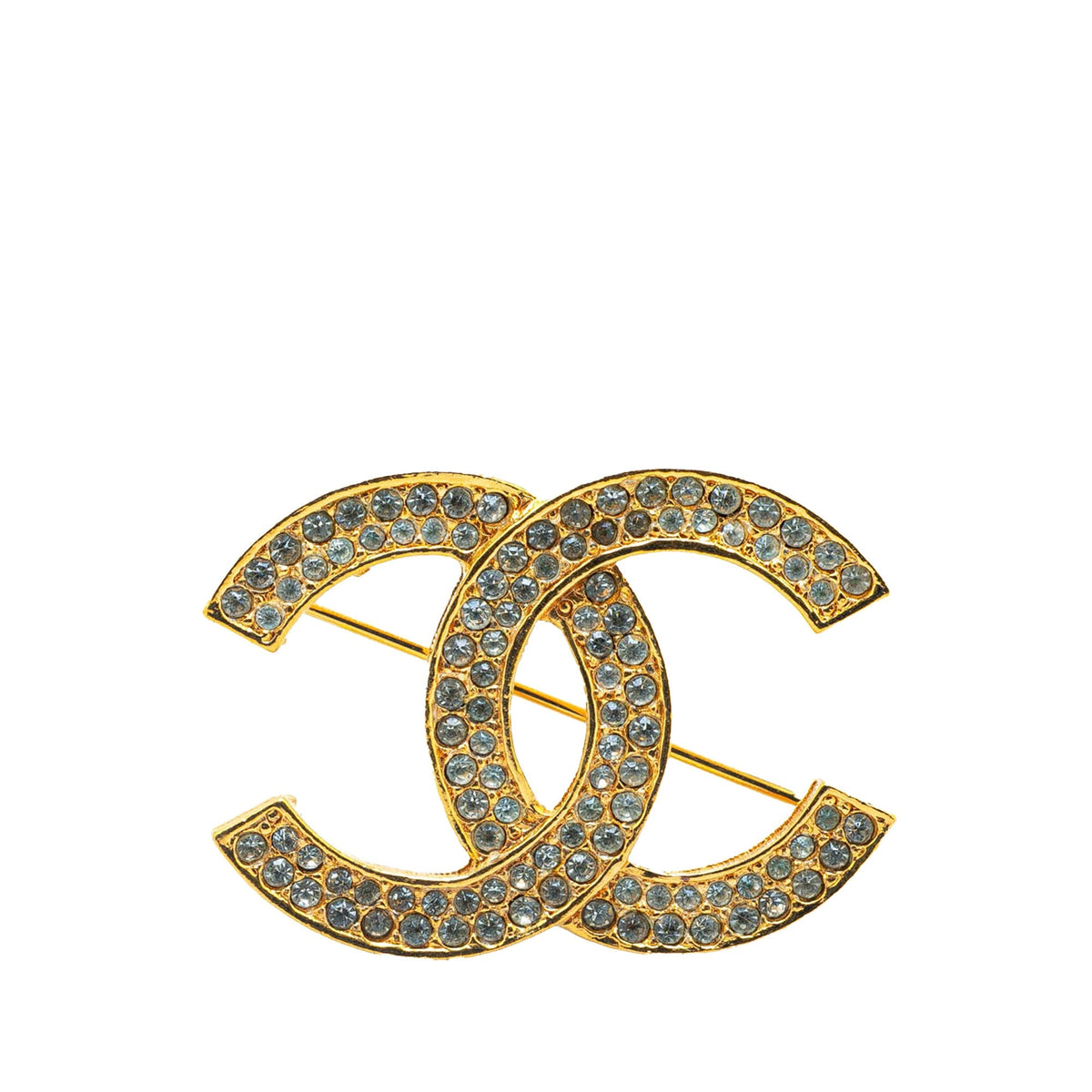 Gold Chanel Gold Plated CC Rhinestones Turn Lock Brooch