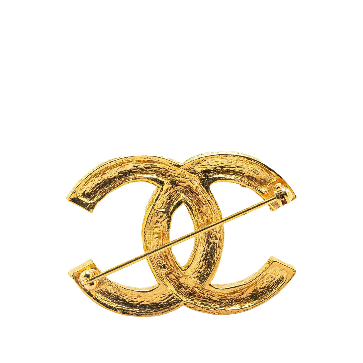 Gold Chanel Gold Plated CC Rhinestones Turn Lock Brooch