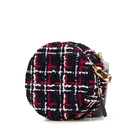 Blue Chanel Tweed 19 Round Clutch with Chain Satchel