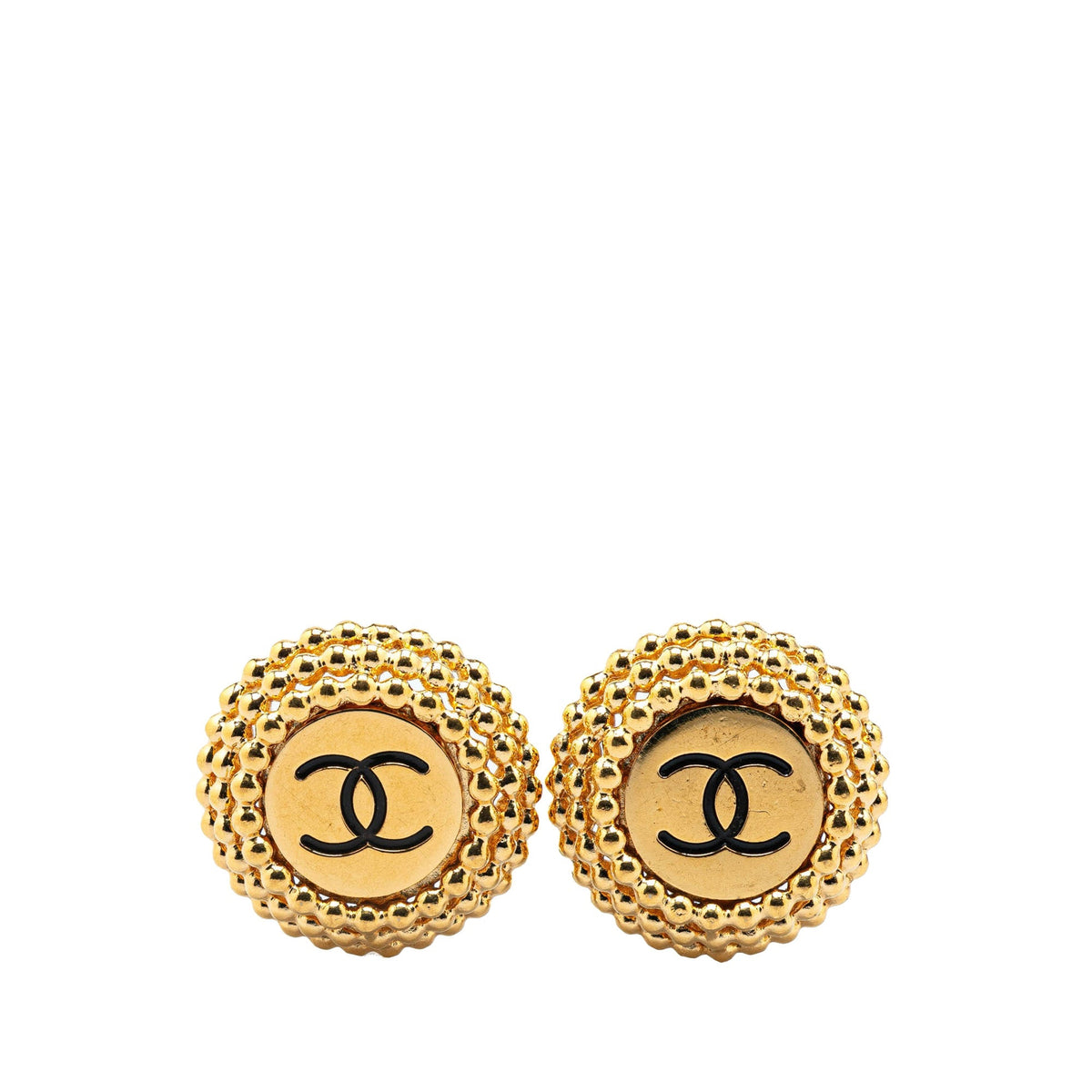 Gold Chanel Gold Plated CC Round Clip on Earrings