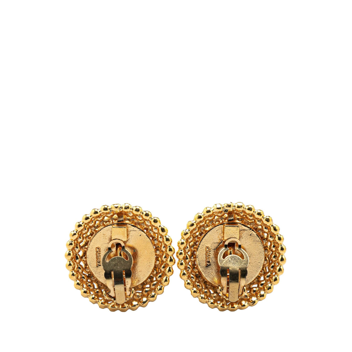 Gold Chanel Gold Plated CC Round Clip on Earrings