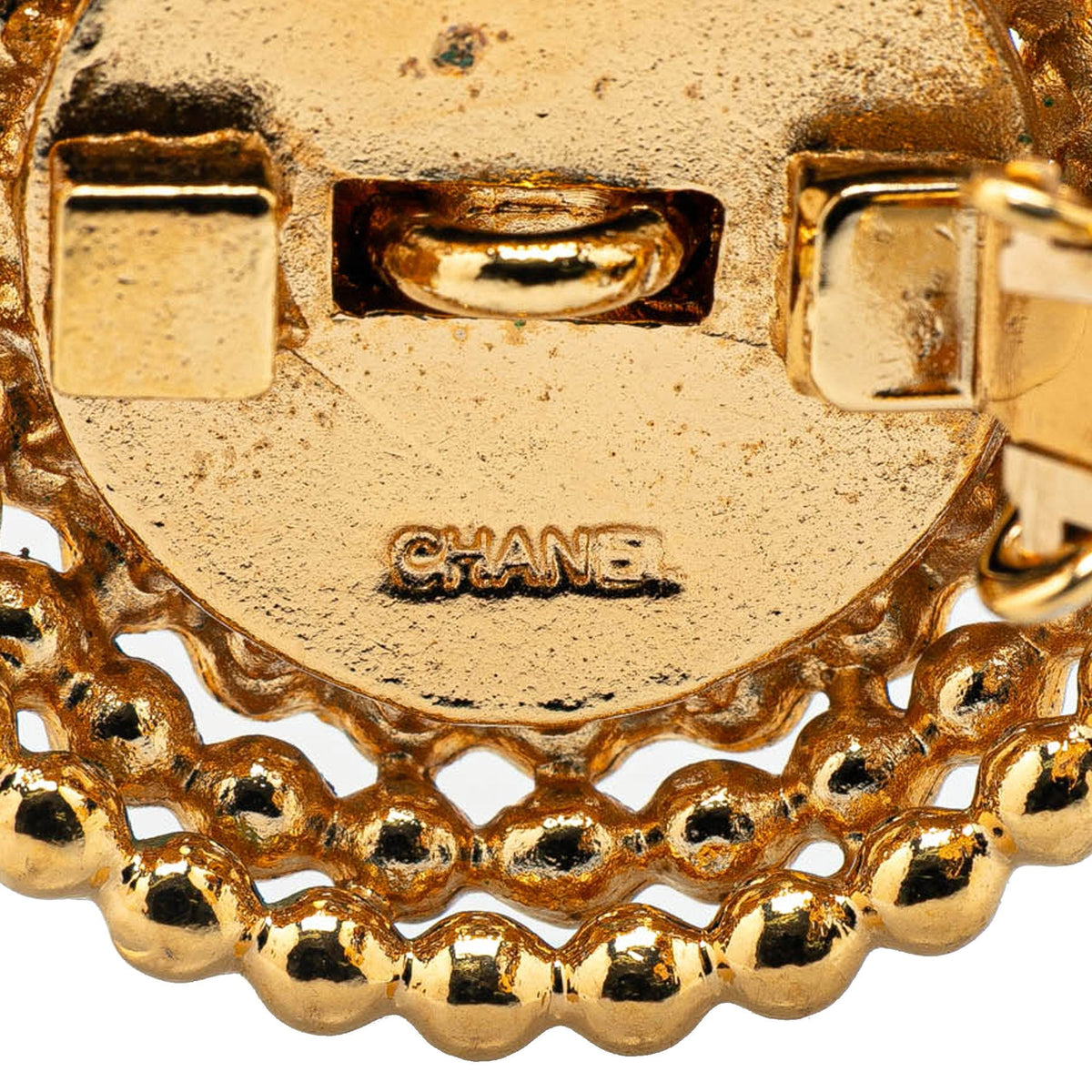 Gold Chanel Gold Plated CC Round Clip on Earrings