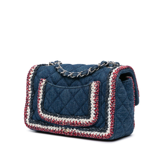 Blue Chanel Mini Rectangular Classic Denim Tweed Framed Single Flap Shoulder Bag