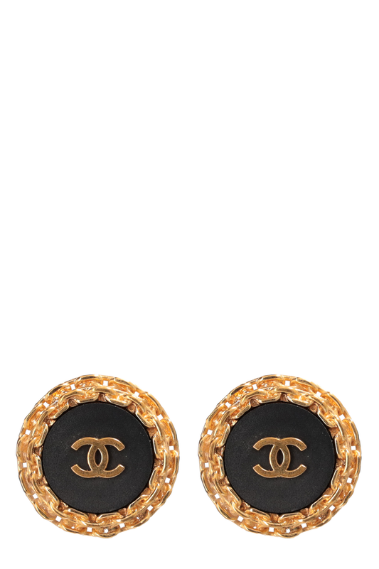 CHANEL CC Clip Earrings Gold Black