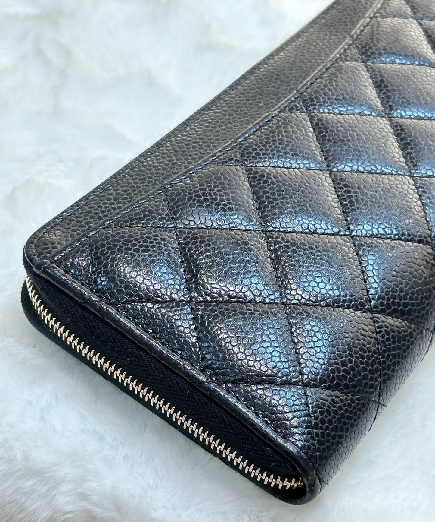 Chanel Caviar Long Zip Wallet Black