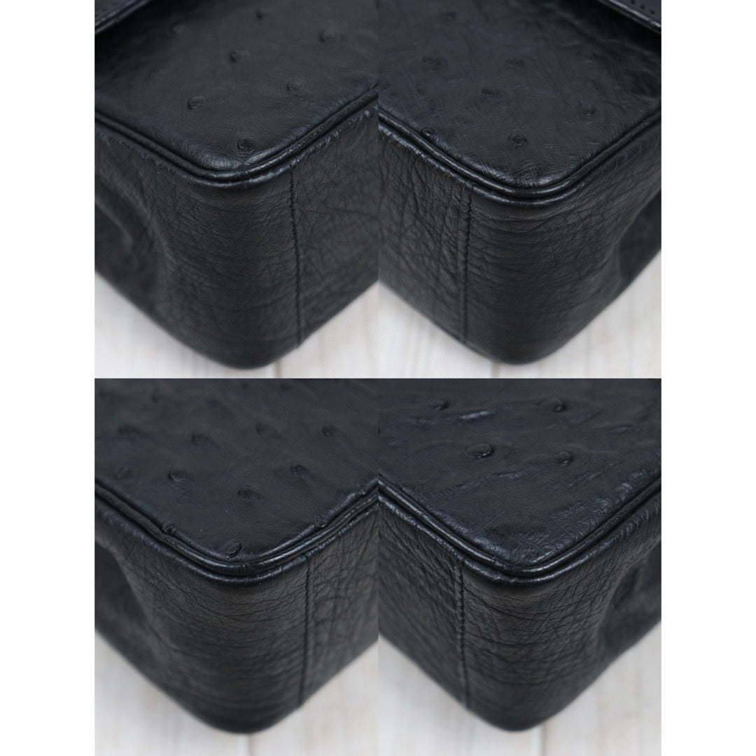 Good ( Rank AB)｜ CHANEL Ostrich Skin Double Flap 25 Chain Shoulder Bag Black Made In 1986 - 1988 Year｜25030704
