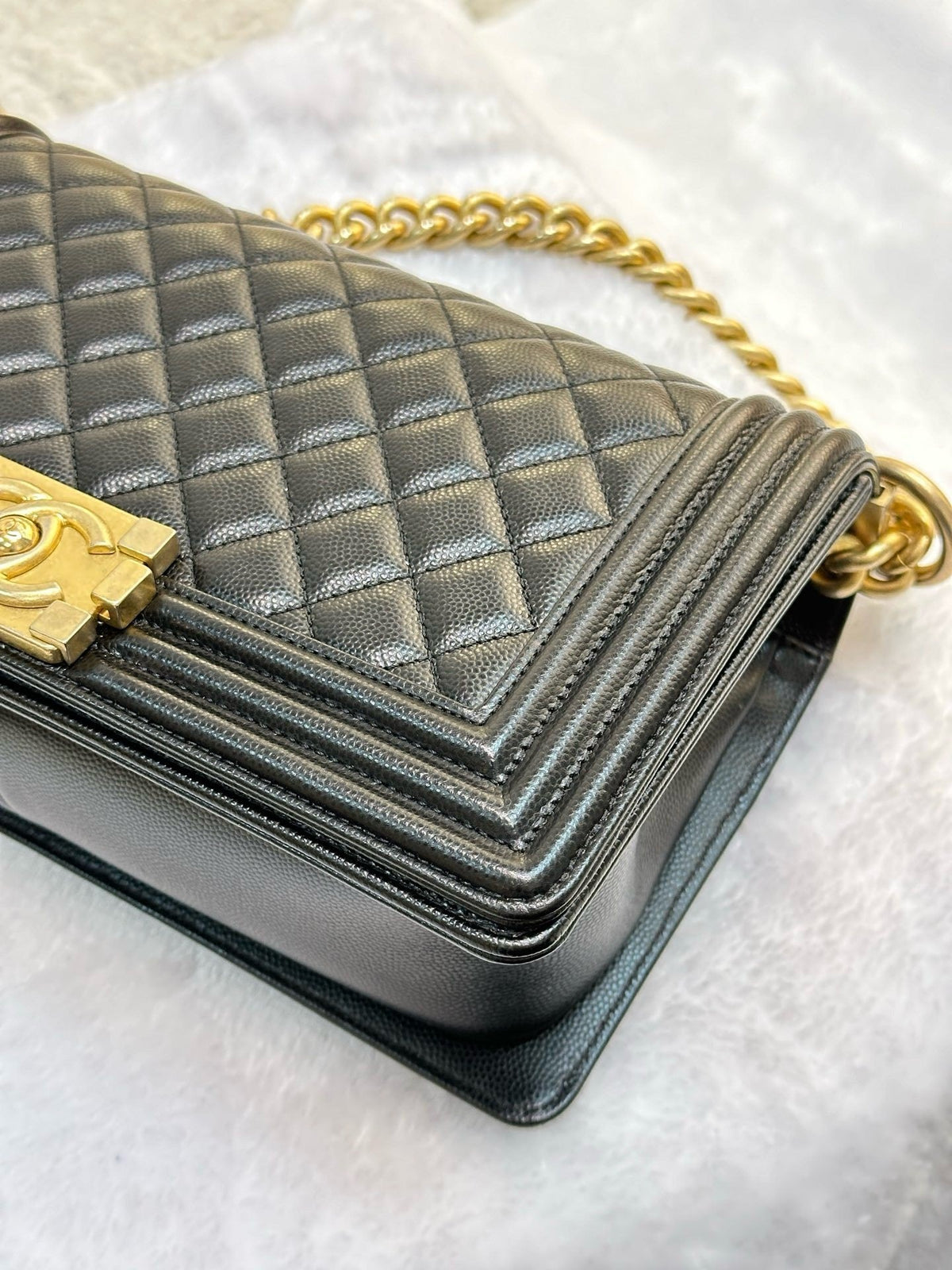 Chanel Medium Caviar Boy Bag Black GHW 27 holo card