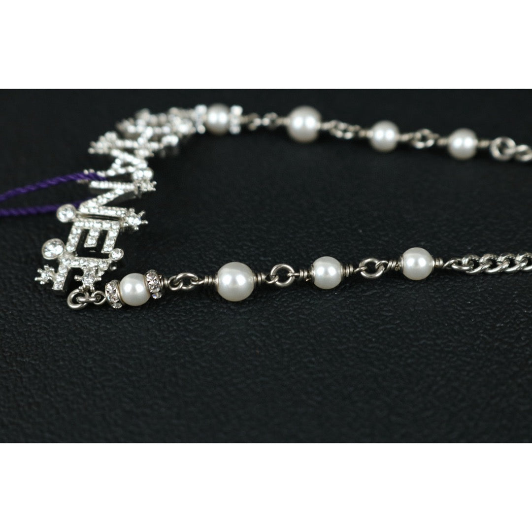 Excellent（Rank SA）｜ CHANEL Coco Mark Chain Pearl Rhinestone Chocker Necklace Silver｜F25032507