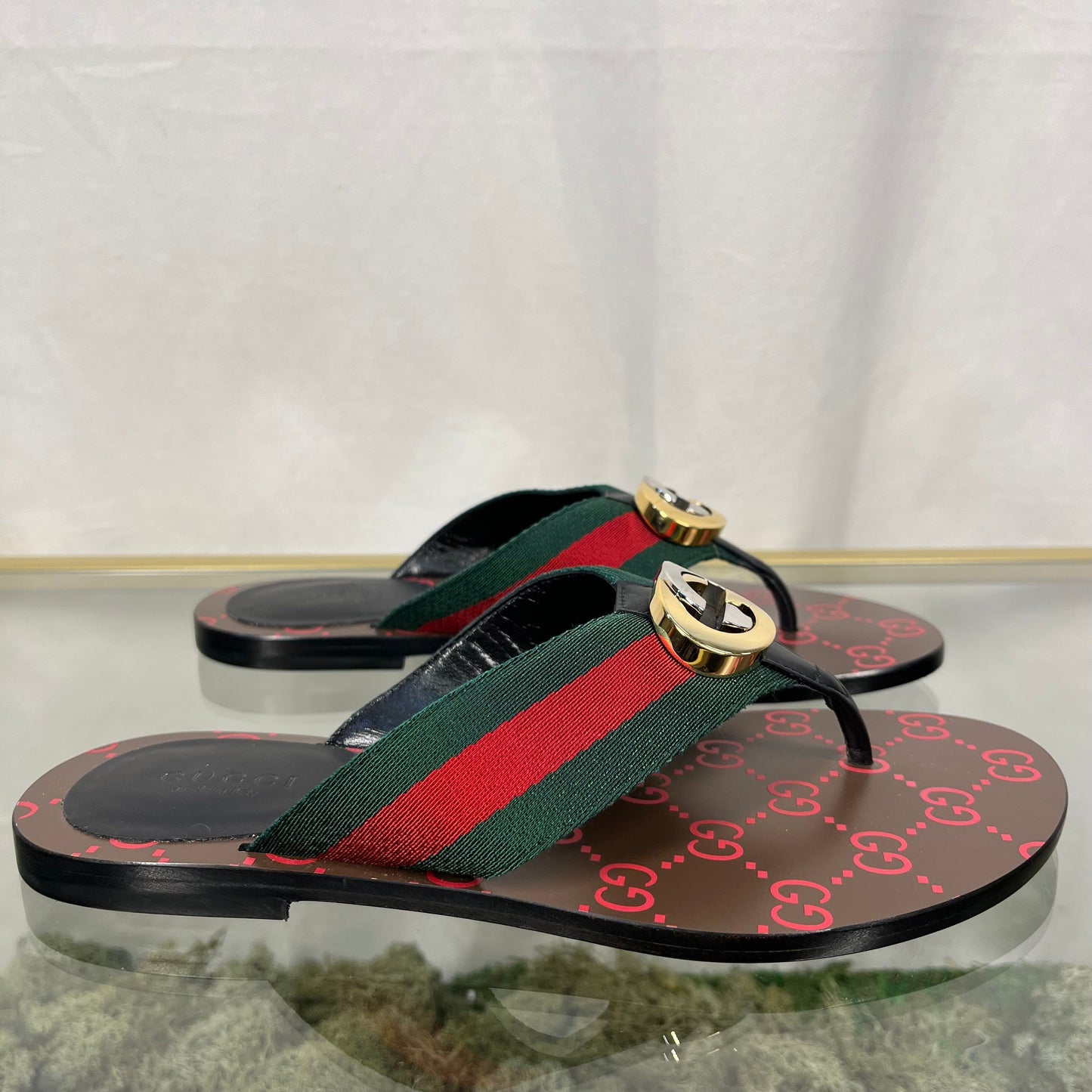 GUCCI Kika Canvas Stripe Thong Sandals SZ35