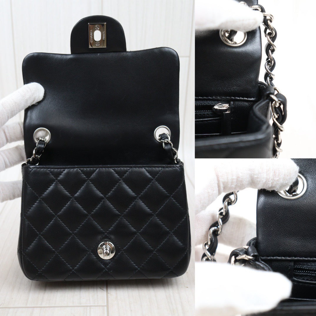 Rank A ｜CHANEL Lamb Leather Square 17 Shoulder Bag Black  Made In 2014 Year｜S24061729