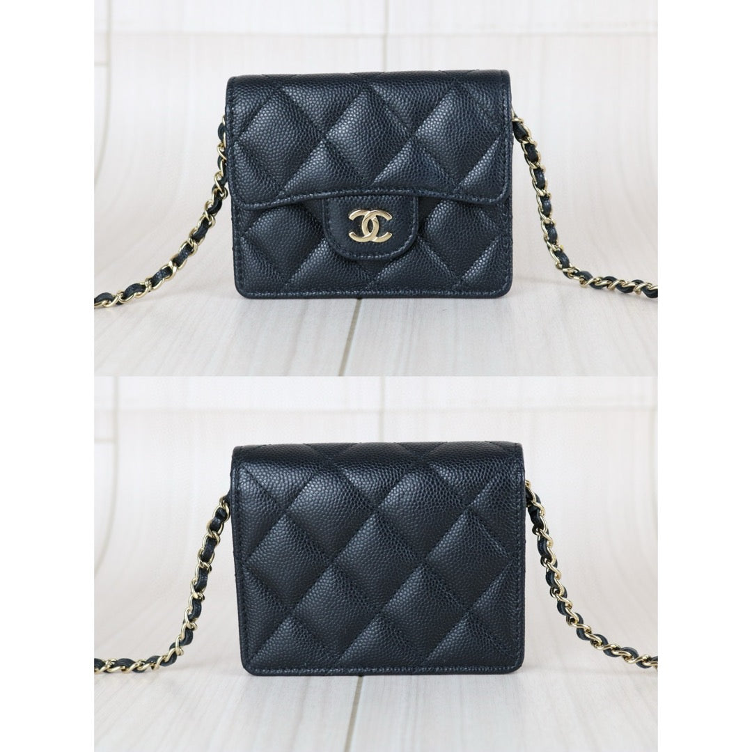 Excellent（Rank SA）｜ CHANEL Matelasse Caviar Skin Chain Mini WOC Black  Made in 2021-2022 Year ｜S25030701