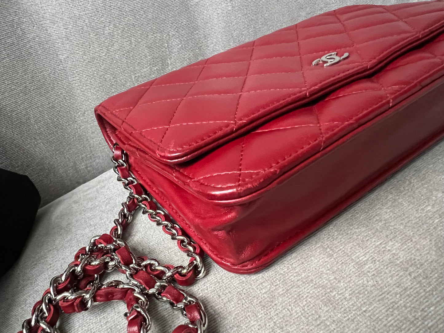 Chanel Red Lambskin Wallet on Chain