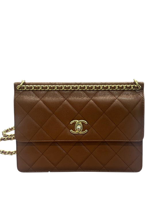 Chanel - sac à rabat cuir caviar caramel
